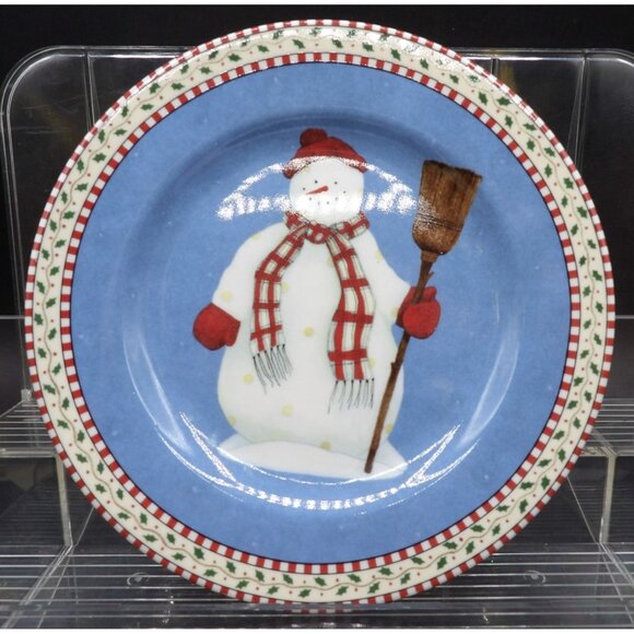 Sakura Debbie Mumm Snowman Stoneware Plate 8⅛" Dishwasher & Microwave Safe - Picture 1 of 3